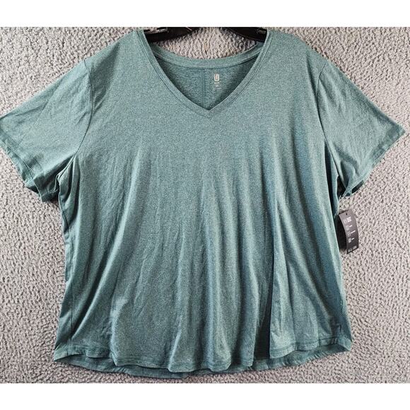 ID Ideology Women's Plus Size Curved-Hem V-Neck Top Sequoia Short Sleeves New - Picture 2 of 7